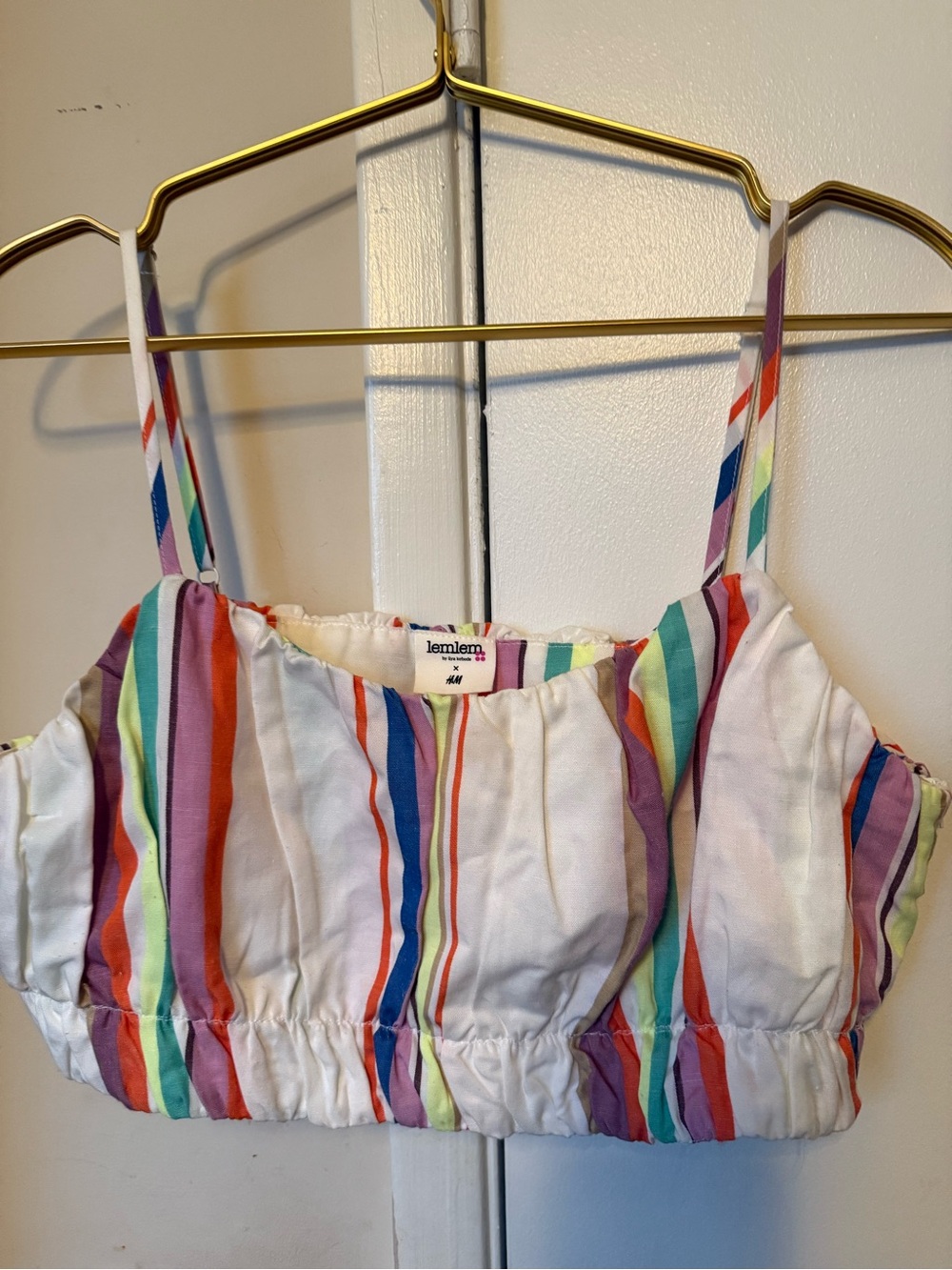 Lemlem White Multi Rainbow-Striped Girls' Crop Camisole by liya kebede x h&m